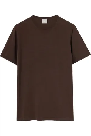 Aspesi Tops, Heren, Bruin, M, Katoen, Bruine Geribbelde Ronde Hals Katoenen T-shirt