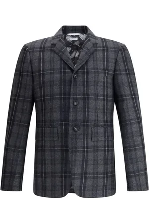 Thom Browne Jassen, Heren, Zwart, L, Wol, Geruit Wol Blazer