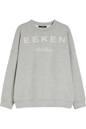 Max Mara Sweatshirts & Hoodies, Dames, Grijs, M, Katoen, Biologische Katoenen Trui met Weekend Lettering