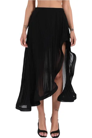 SIMONA CORSELLINI Rokken, Dames, Zwart, S, Polyester, Georgette Lange Rok met Golvende Zoom