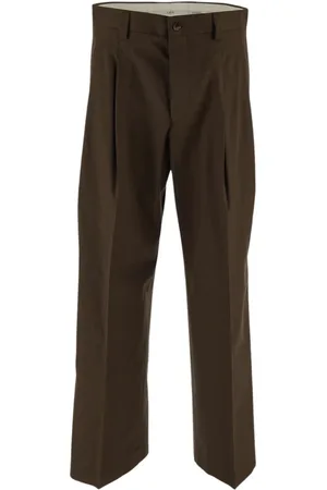 LANEUS Broeken, Heren, Bruin, L, Katoen, Witte Gabardine Broek met Toon-op-Toon Stiksels