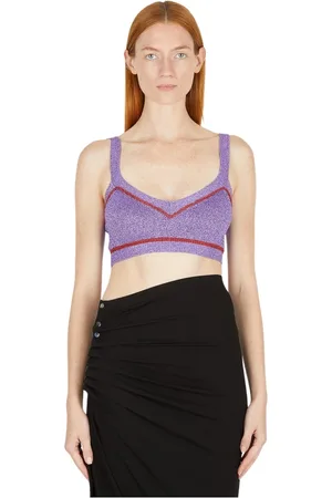 Paco rabanne Tops, Dames, Paars, M, Katoen, Metallic Gebreide Crop Top