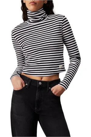 Calvin Klein Tops, Dames, Veelkleurig, XS, Katoen, Zwarte en witte katoenen tops