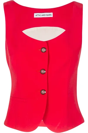 Attic and Barn Tops, Dames, Rood, XS, Polyester, Twill Gilet met Voorknopen
