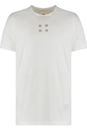 Rick Owens Tops, Heren, Wit, M, Katoen, Katoenen Crew-neck T-shirt met Metalen Oogjes