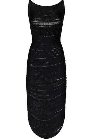 The Attico Kleedjes, Dames, Zwart, S, Zwarte Gebreide Midi Jurk met Franjes
