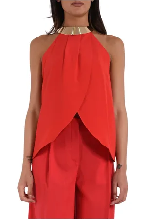 SIMONA CORSELLINI Tops, Dames, Rood, L, Zijden top met Amerikaanse halslijn