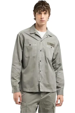 Replay Jassen, Heren, Grijs, L, Denim, Ruimvallend bull denim overhemd