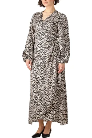 Jansen Amsterdam Kleedjes, Dames, Veelkleurig, XS, Beige Animal Print Wrap Maxi Jurk