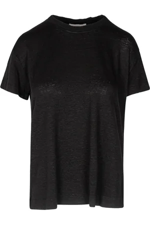 Daniele Fiesoli Tops, Dames, Zwart, L, Linnen, Linnen T-shirt met Ronde Hals