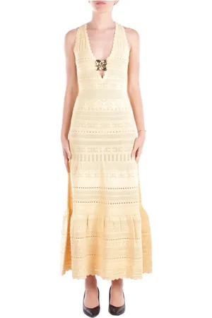 Elisabetta Franchi Kleedjes, Dames, Geel, XL, Gele Jurk met Voorlogo Detail