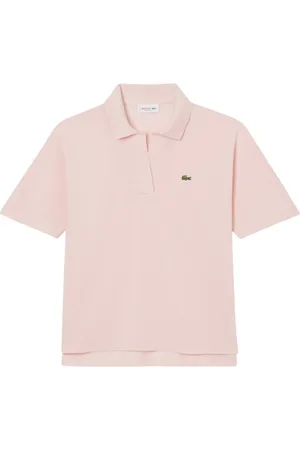 Lacoste Tops, Dames, Roze, L, Katoen, Roze Polo Shirt Asymmetrische Stijl