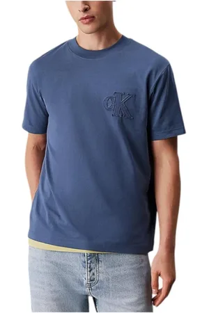 Calvin Klein Tops, Heren, Blauw, M, Katoen, Logo Applique T-shirt