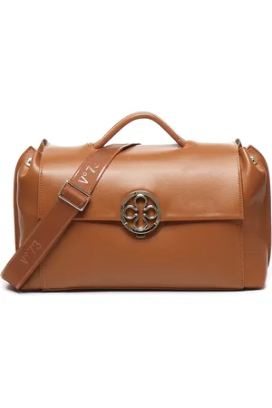 V°73 Tassen, Dames, Bruin, ONE Size, Leer, Bruine Leren Tas met Metalen Logo
