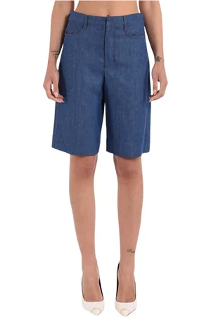 Max Mara Korte broeken, Dames, Blauw, S, Katoen, Katoenen en linnen Bermuda shorts
