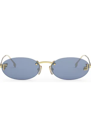 Fendi Accessoires, unisex, Geel, ONE Size, Ovale zonnebril met gouden logo