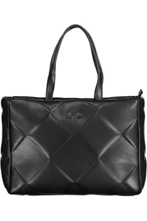 Calvin Klein Tassen, Dames, Zwart, ONE Size, Polyester, Zwarte Polyester Handtas met Logo