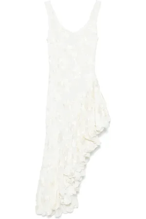 ROTATE Kleedjes, Dames, Wit, S, Mesh ruche jurk met bloemen
