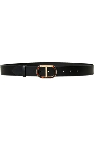 Twin-Set Accessoires, Dames, Zwart, S, Leer, Laag Taille Ovaal T Emaille Riem