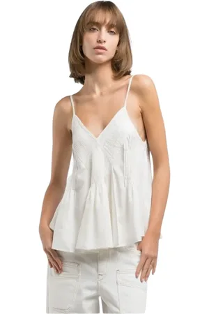 Replay Tops, Dames, , M, Linnen, Wijdvallende Linnen Top met V-hals
