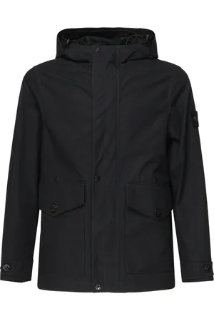 Stone Island Jassen, Heren, Zwart, S, Katoen, Zwarte Katoenen Jas met Capuchon