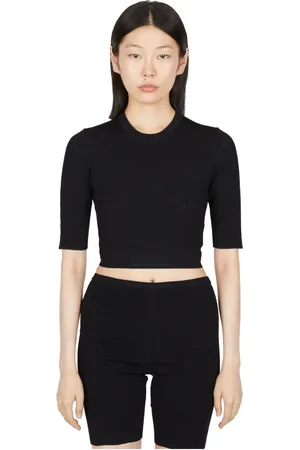 Paco rabanne Tops, Dames, Zwart, L, Polyester, Logo Geborduurd Stretch T-shirt