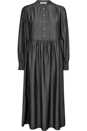 Co`Couture Kleedjes, Dames, Grijs, L, Dot Placket Midi Jurk