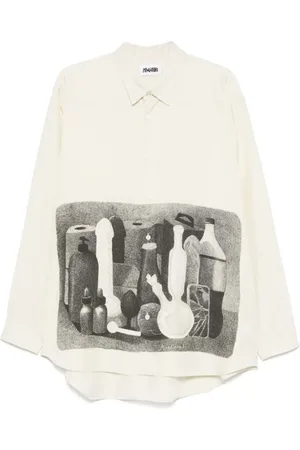 MAGLIANO Overhemden, Heren, Wit, S, Zijden Shirt in Morandi Stijl