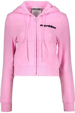 Moschino Sweatshirts & Hoodies, Dames, Roze, M, Katoen, Kort katoenen hoodie met voorlogo