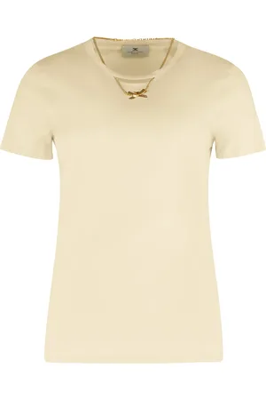 Elisabetta Franchi Tops, Dames, Geel, M, Katoen, Ketting Detail Katoenen T-shirt