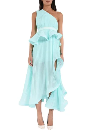 SIMONA CORSELLINI Kleedjes, Dames, Groen, S, Polyester, Een schouder geplooide jurk met ruches