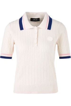 Marc Cain Tops, Dames, Wit, L, Katoen, Tennis Pullover van Zijdeblend met Kabelbreisel