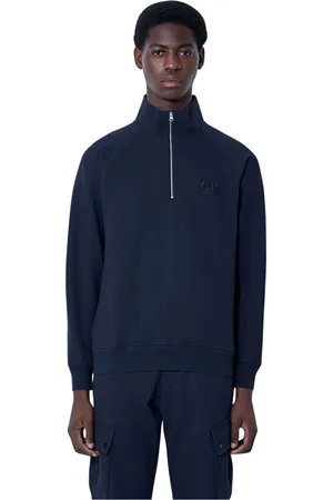 C.P. Company Sweatshirts & Hoodies, Heren, Blauw, S, Katoen, Geborsteld Katoen Diagonale Rits Sweatshirt
