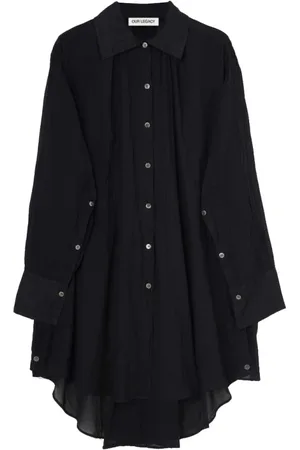 OUR LEGACY Kleedjes, Dames, Zwart, M, Zwarte Midi Jurk met Strakke Lijnen