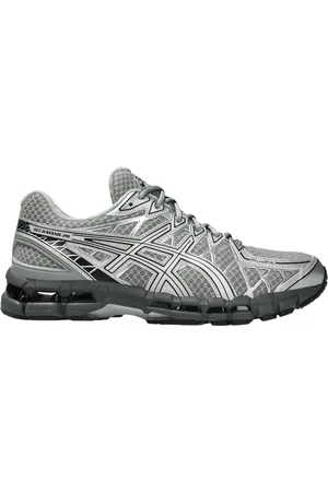 Asics Sport, Heren, Grijs, 44 1/2 EU, Mesh Sneakers met Metallic Finish