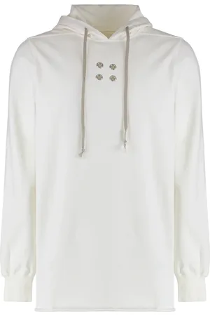 Rick Owens Sweatshirts & Hoodies, Heren, Wit, S, Katoen, Katoenen Hoodie met metalen oogjes