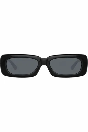 The Attico Accessoires, Dames, Zwart, ONE Size, Zwarte en Gouden Rechthoekige Zonnebril