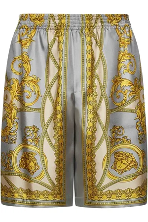VERSACE Korte broeken, Heren, Veelkleurig, L, Grijze Zijden Twill Shorts La Coupe des Dieux