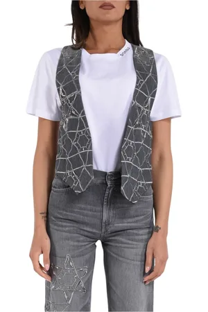Dondup Jassen, Dames, Grijs, L, Denim, Denim Ster Geborduurde Gilet