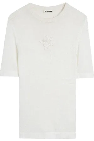 Jil Sander Tops, Dames, Wit, S, Bloemen haak T-shirt