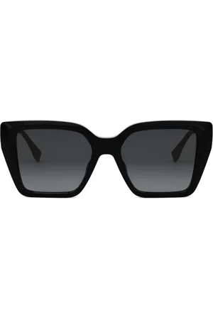 Fendi Accessoires, unisex, Zwart, ONE Size, Vierkante acetaat zonnebril met gouden details