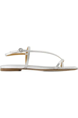 Aeyde Schoenen, Dames, Grijs, 39 EU, Leer, Zilveren Leren Instap Open Teen Sandalen