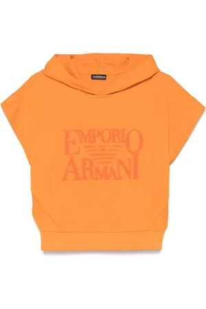 Emporio Armani Sweatshirts & Hoodies, Dames, Oranje, M, Oranje Mouwloze Trui met Zijgleuven