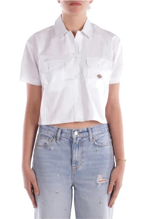 Dickies Tops, Dames, Wit, XS, Katoen, Wit Logo Voor Knoop Shirt