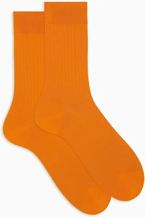 Gallo Ondergoed, Heren, Oranje, S, Katoen, Korte oranje katoenen geribbelde sokken voor heren met effen kleur
