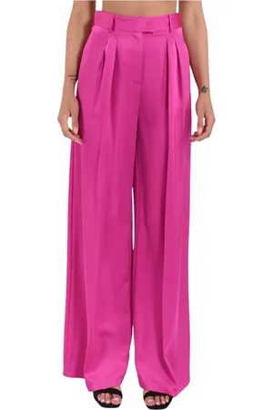 SIMONA CORSELLINI Broeken, Dames, Roze, M, Satijn, Wijde Pijp Satijnen Broek met Plooien