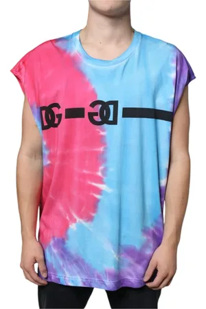 Dolce & Gabbana Tops, Heren, Veelkleurig, L, Katoen, Tie Dye Katoen Logo T-shirt