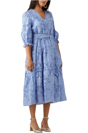 SELECTED Kleedjes, Dames, Blauw, XS, Denim, Blauwe Midi Jurk voor Zonnige Dagen