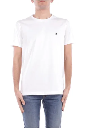 Dondup Tops, Heren, Wit, M, Katoen, Wit Logo Voorkant T-shirt Regular Fit
