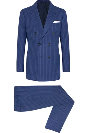 Kiton Pakken, Heren, Blauw, L, Linnen, Nadelstreep Double-Breasted Kasjmier Linnen Pak